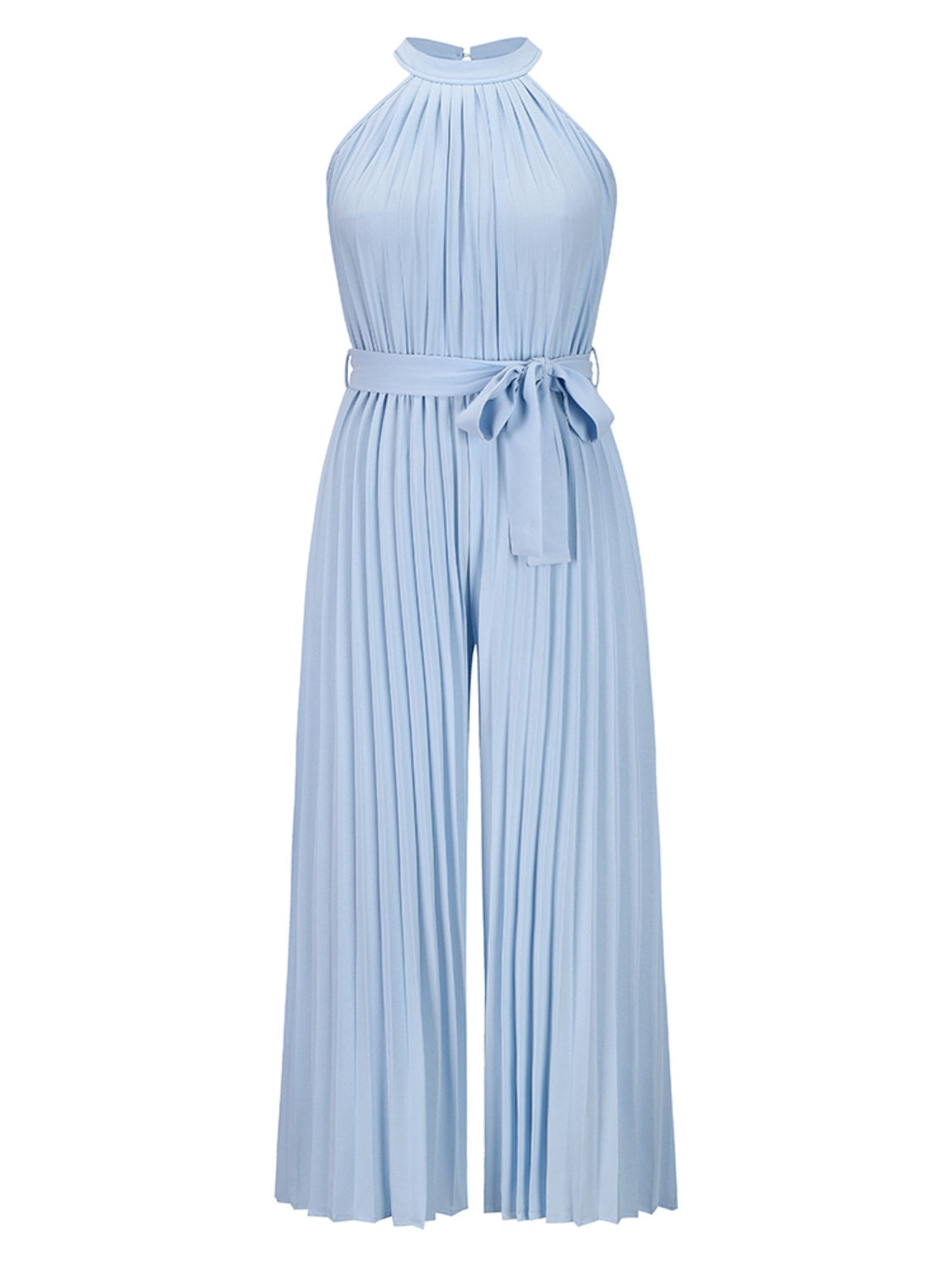 Tie Waist Pleated Sleeveless Resort Jumpsuit