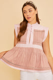 Dusty Pink Peplum Button Resort Blouse