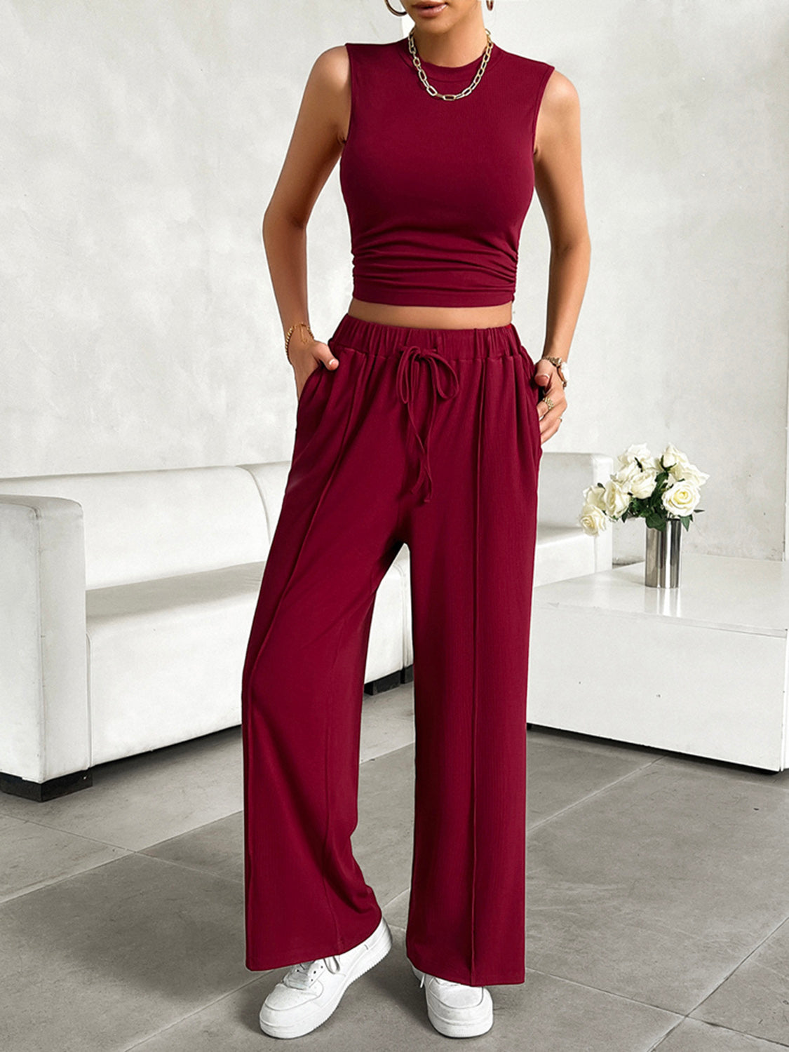 Sleeveless Top and Drawstring Resort Pants Set