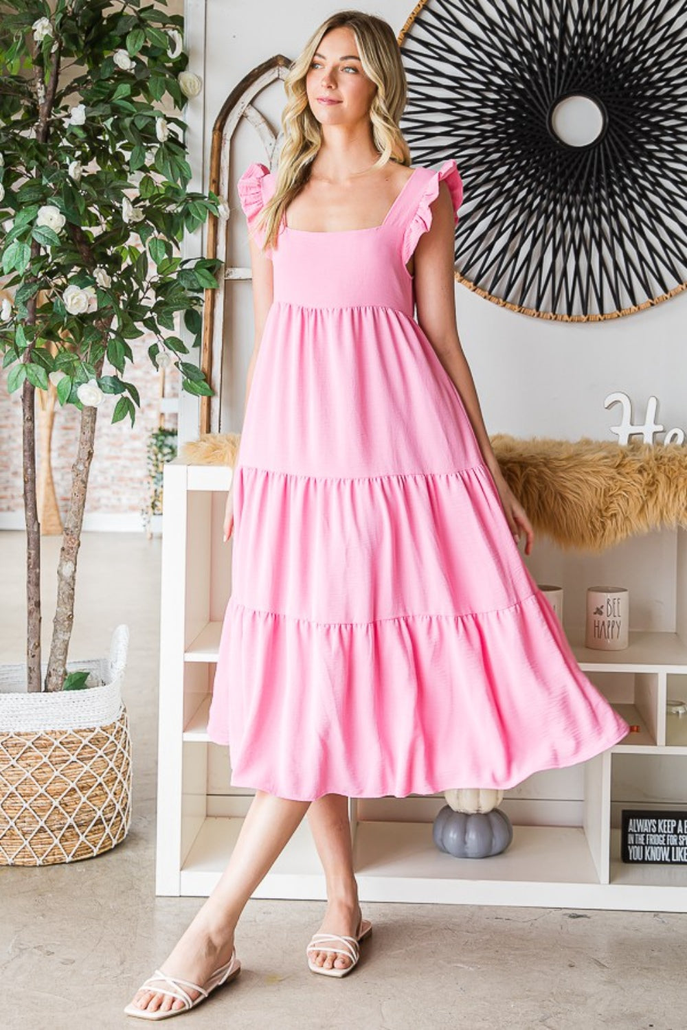 Ruffled Sleeveless Tiered Summer Midi Dress