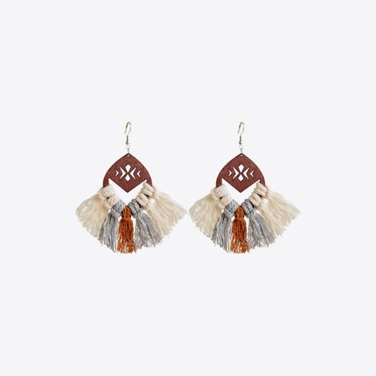 Copper, Wood Tassel Earrings