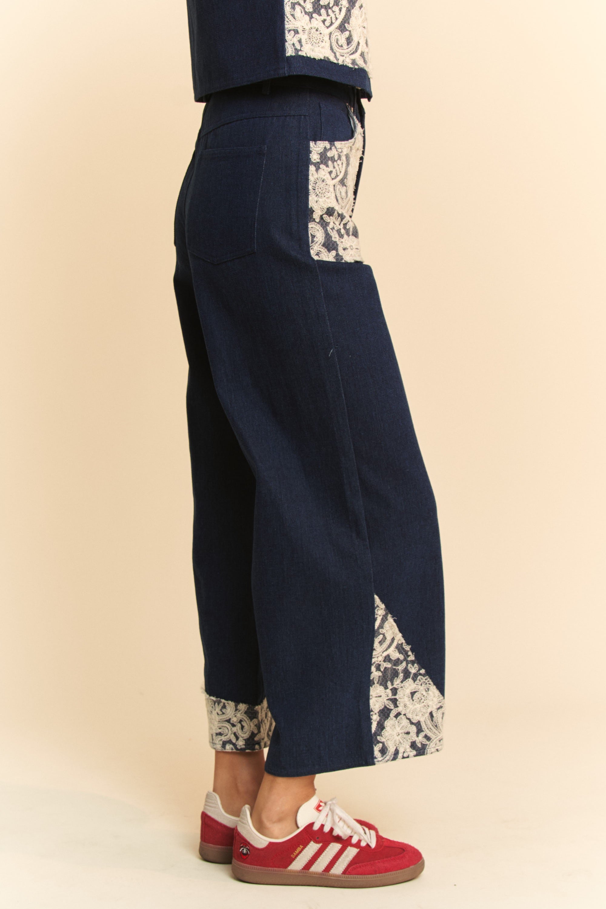 Lace Applique Wide Leg Jeans