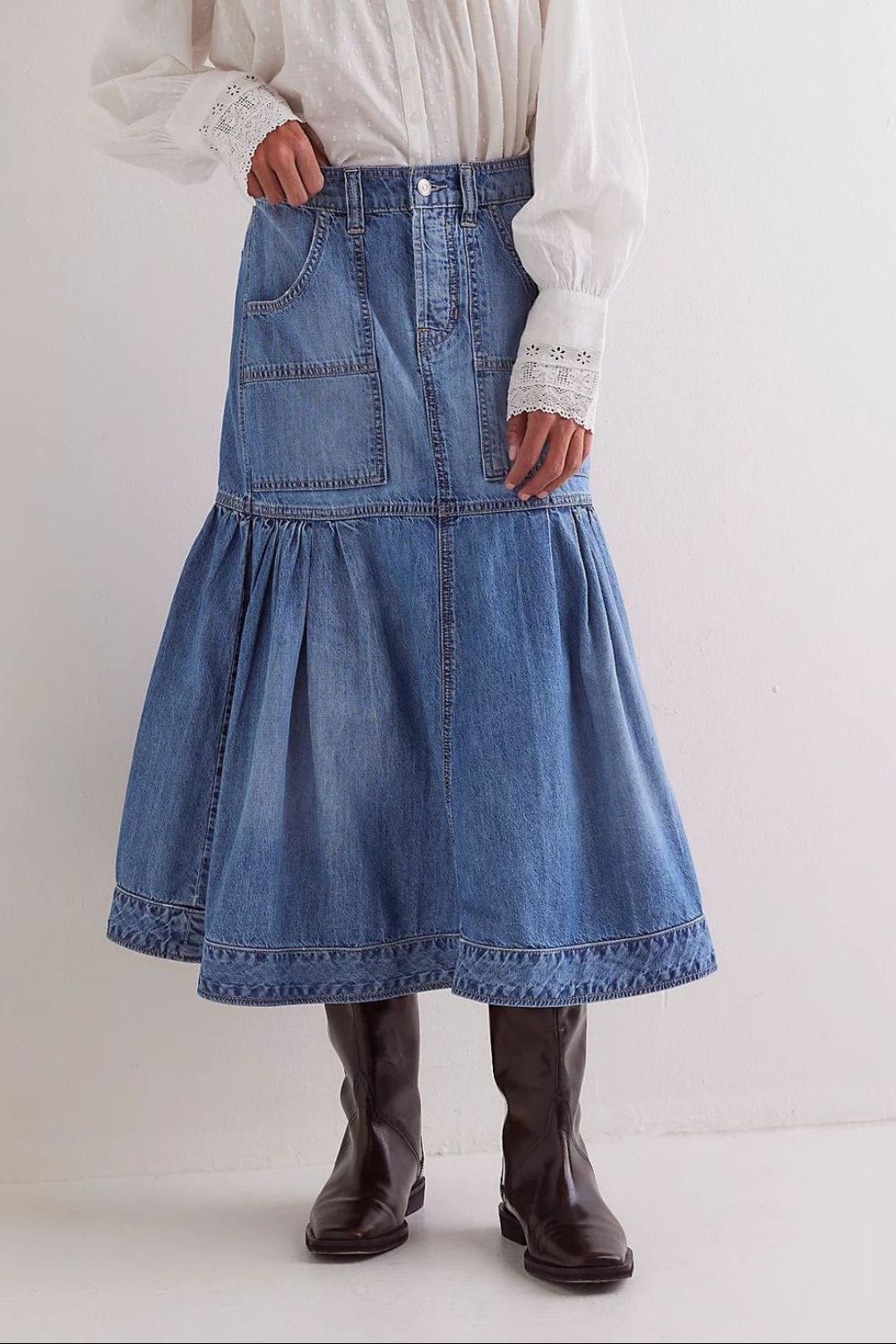 Denim Skirt with Pockets