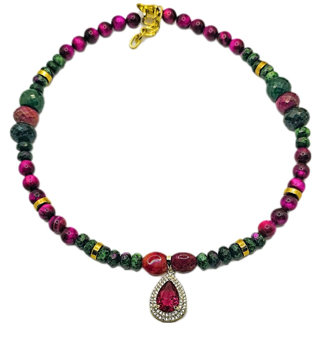 Artisan Crafted "Fifty Shades of Pink"| Tiger Eye and Ruby Zoisite Necklace