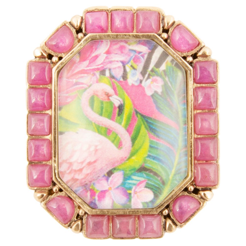 Artisan Flamingo Pink Agate Golden Statement Ring