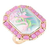 Artisan Flamingo Pink Agate Golden Statement Ring