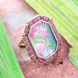 Artisan Flamingo Pink Agate Golden Statement Ring