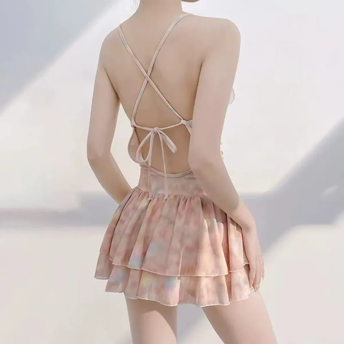 Floral Ruched Korean Swimsuit – 3D Flower One-Piece Skirted