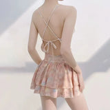 Floral Ruched Korean Swimsuit – 3D Flower One-Piece Skirted