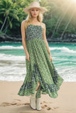 Summer Green Floral Ruffled Hem Maxi Cami Dress