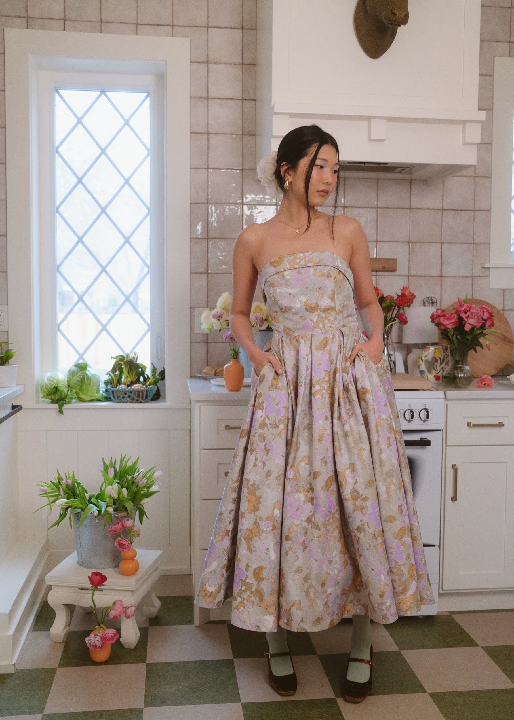 Anastelle Strapless Jacquard Maxi Dress