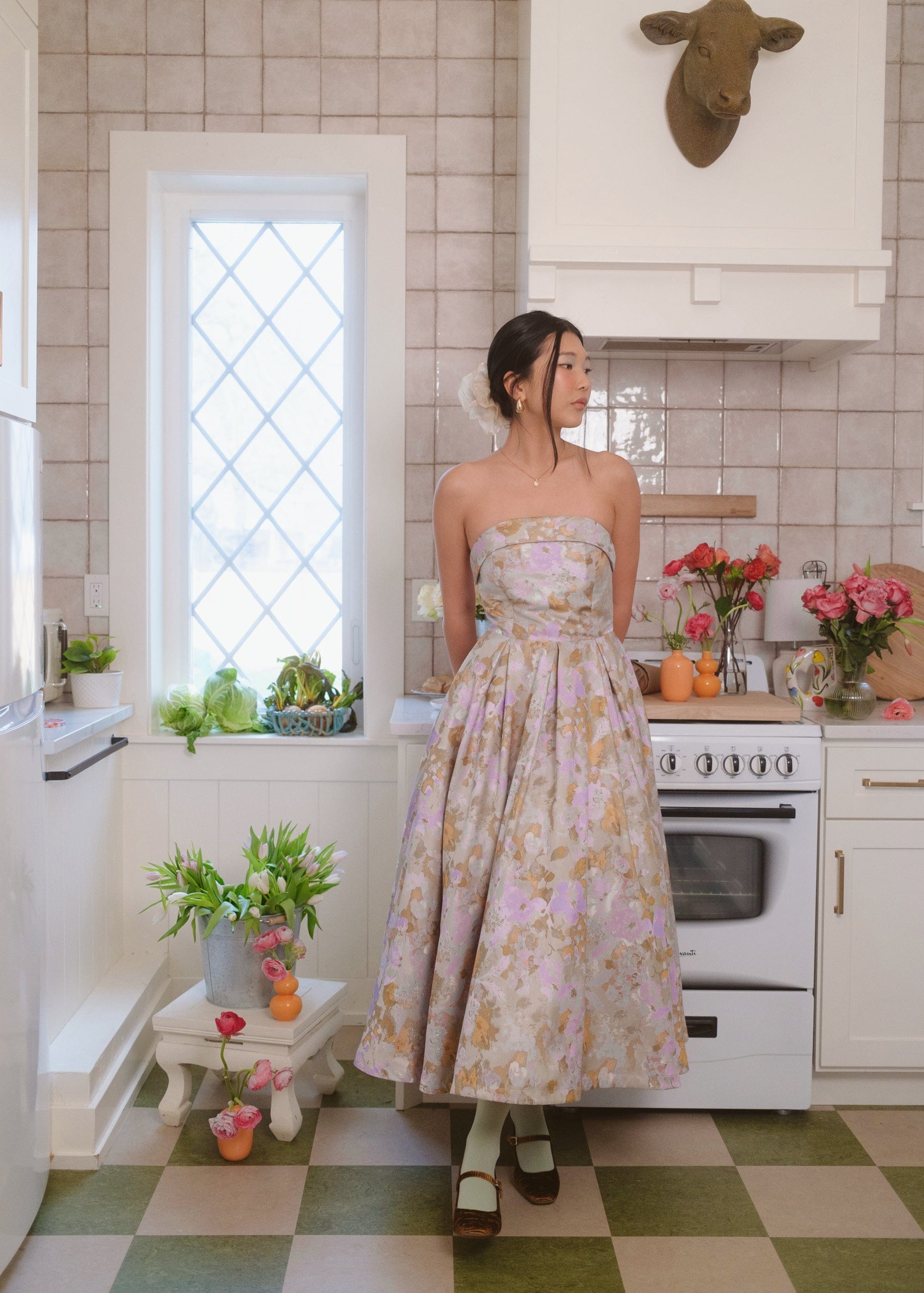 Anastelle Strapless Jacquard Maxi Dress