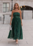 Elphie Strapless Sequin Corset Midi Evening Gown- Green