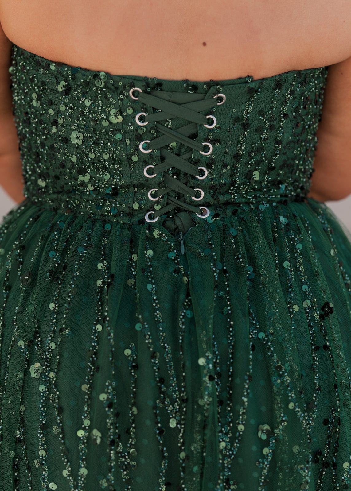 Elphie Strapless Sequin Corset Midi Evening Gown- Green