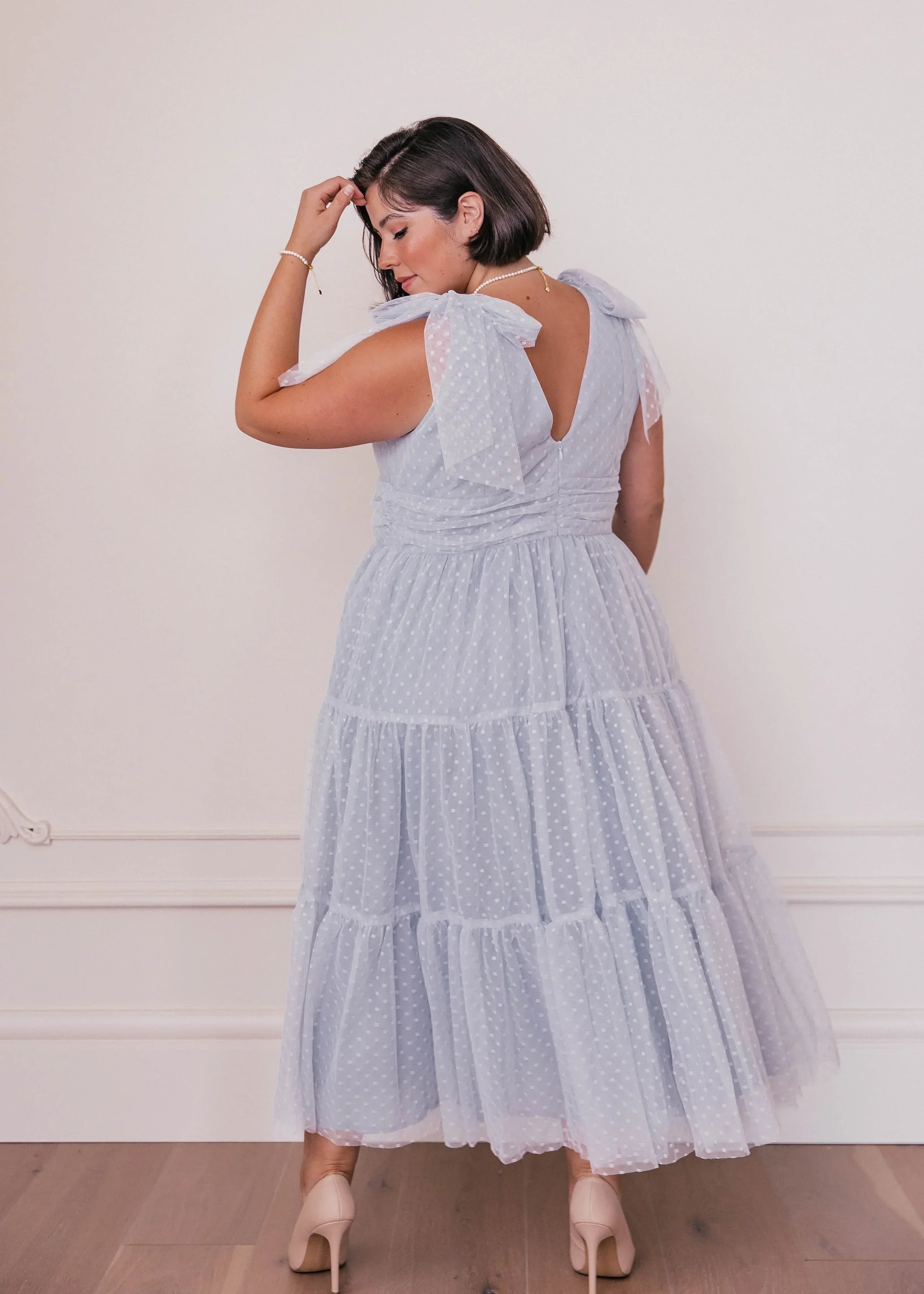 Jeanne Midi Garden Wedding Party Dress Dusty Blue
