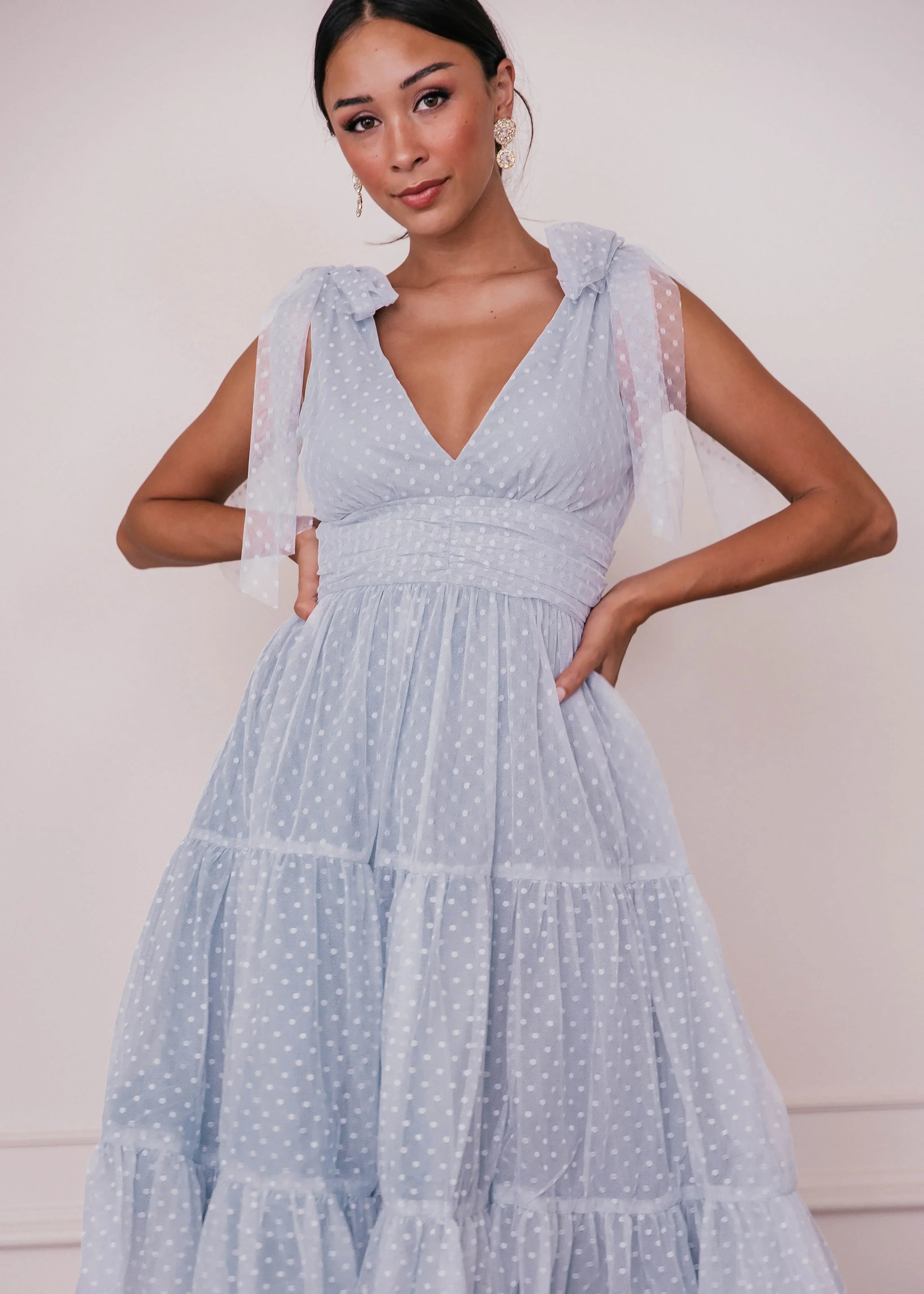 Jeanne Midi Garden Wedding Party Dress Dusty Blue
