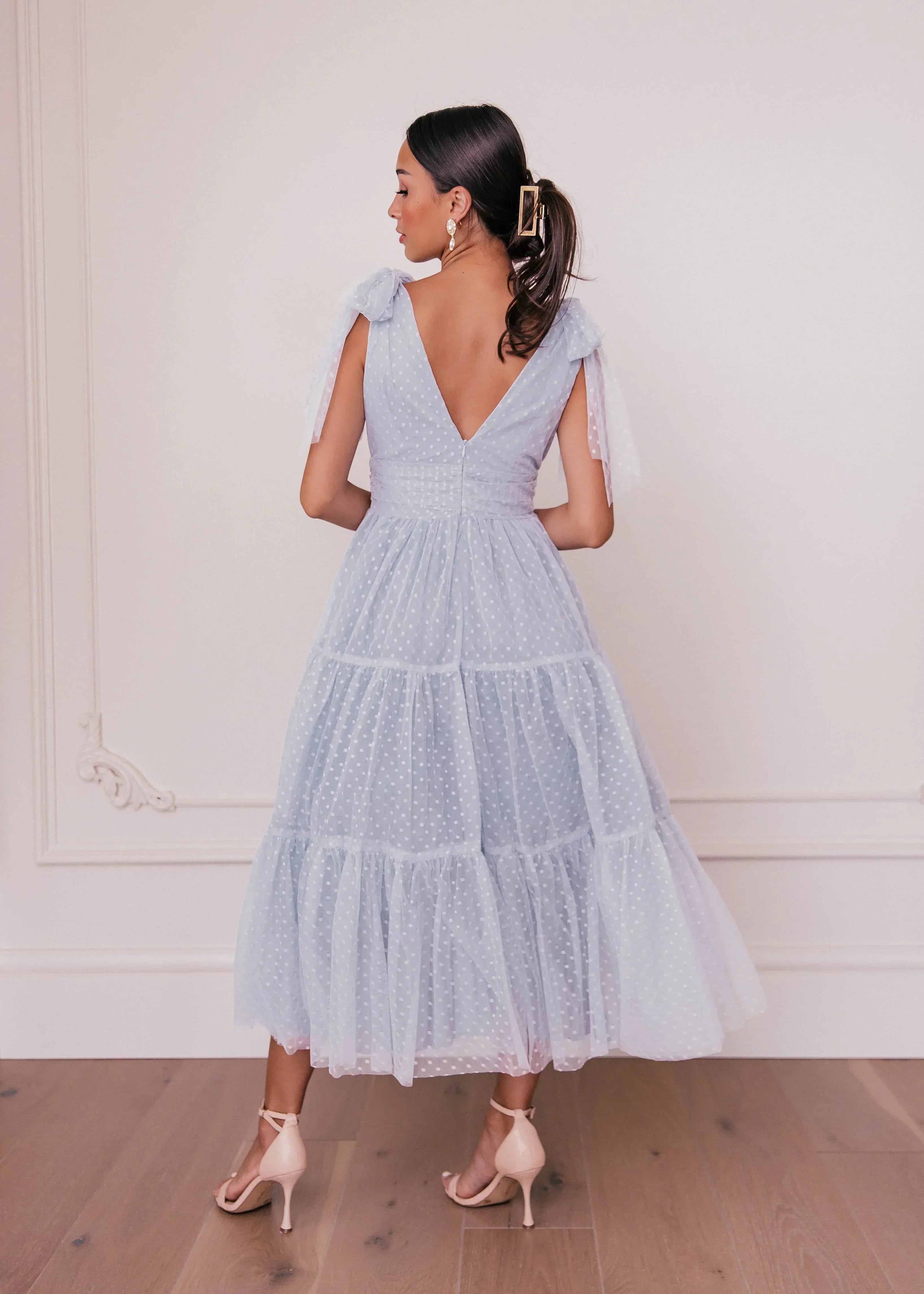 Jeanne Midi Garden Wedding Party Dress Dusty Blue