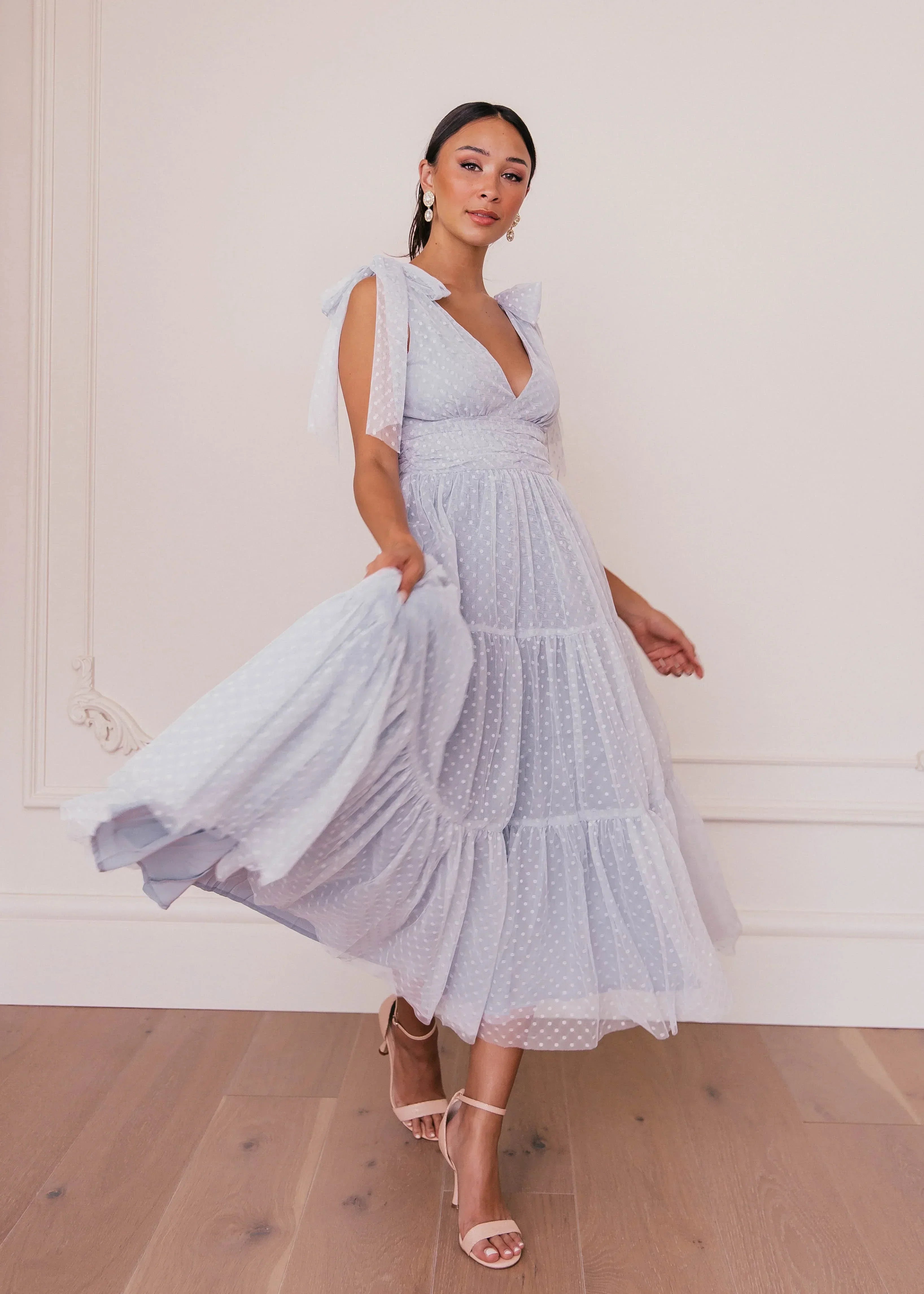 Jeanne Midi Garden Wedding Party Dress Dusty Blue