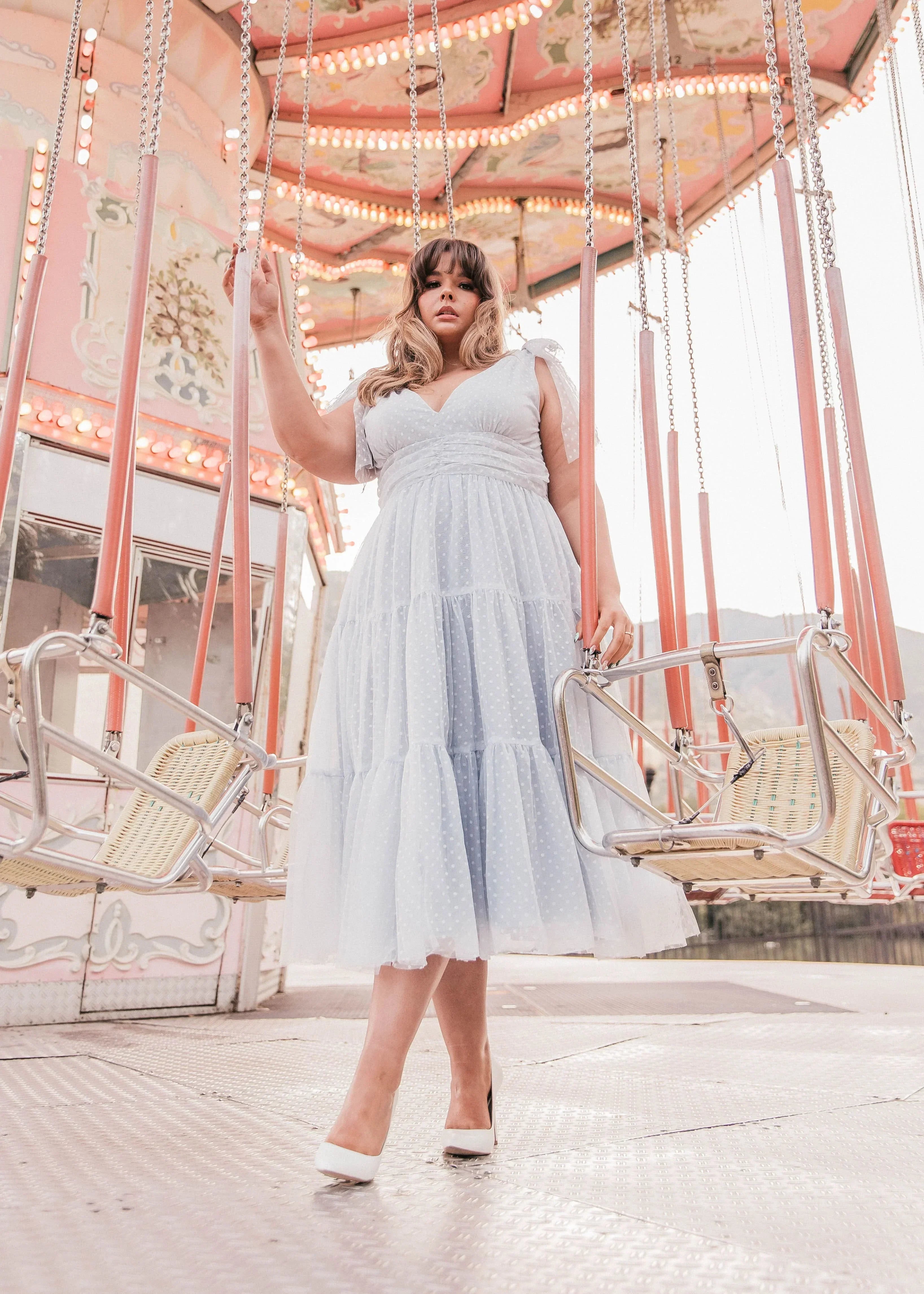 Jeanne Midi Garden Wedding Party Dress Dusty Blue