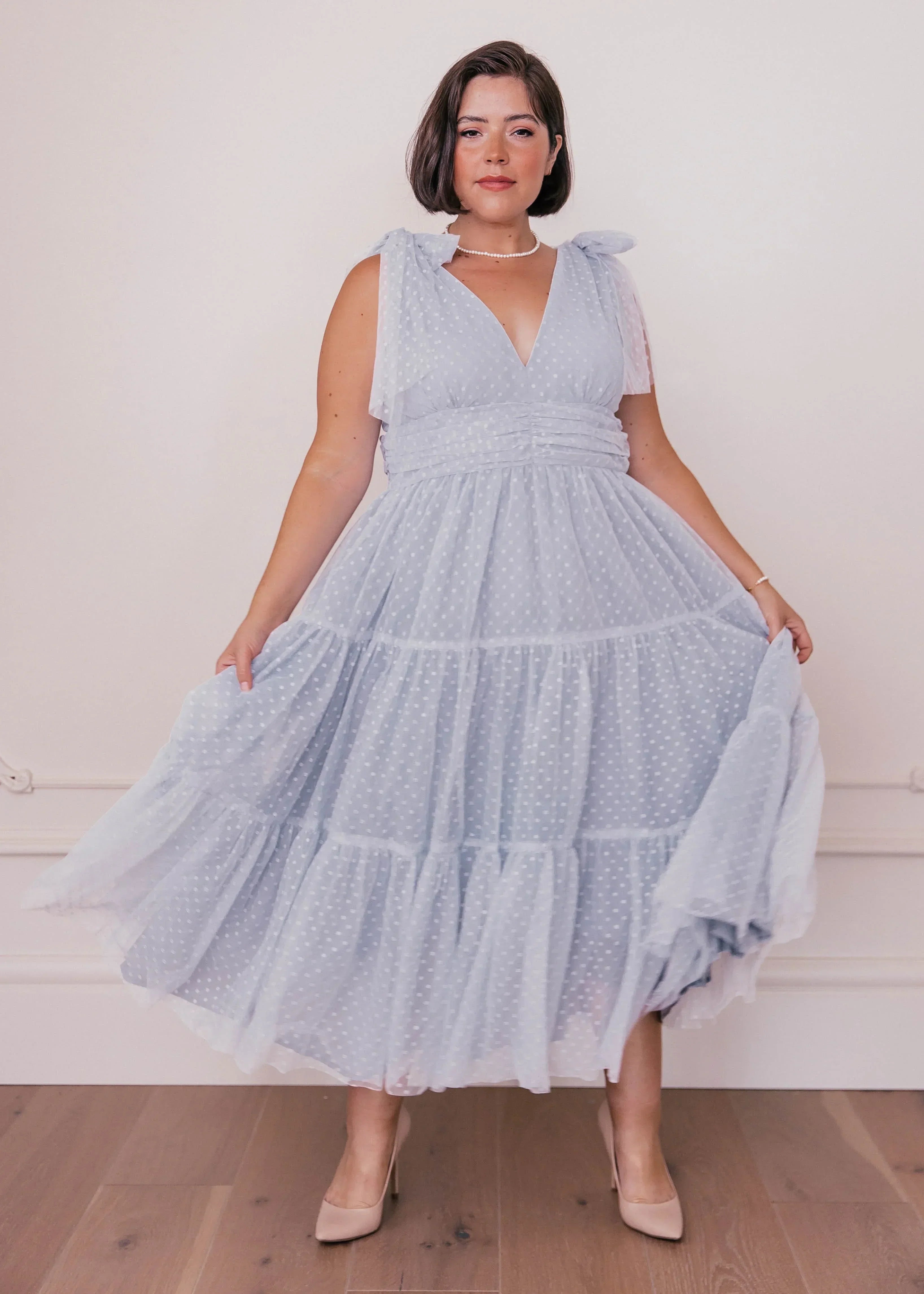 Jeanne Midi Garden Wedding Party Dress Dusty Blue