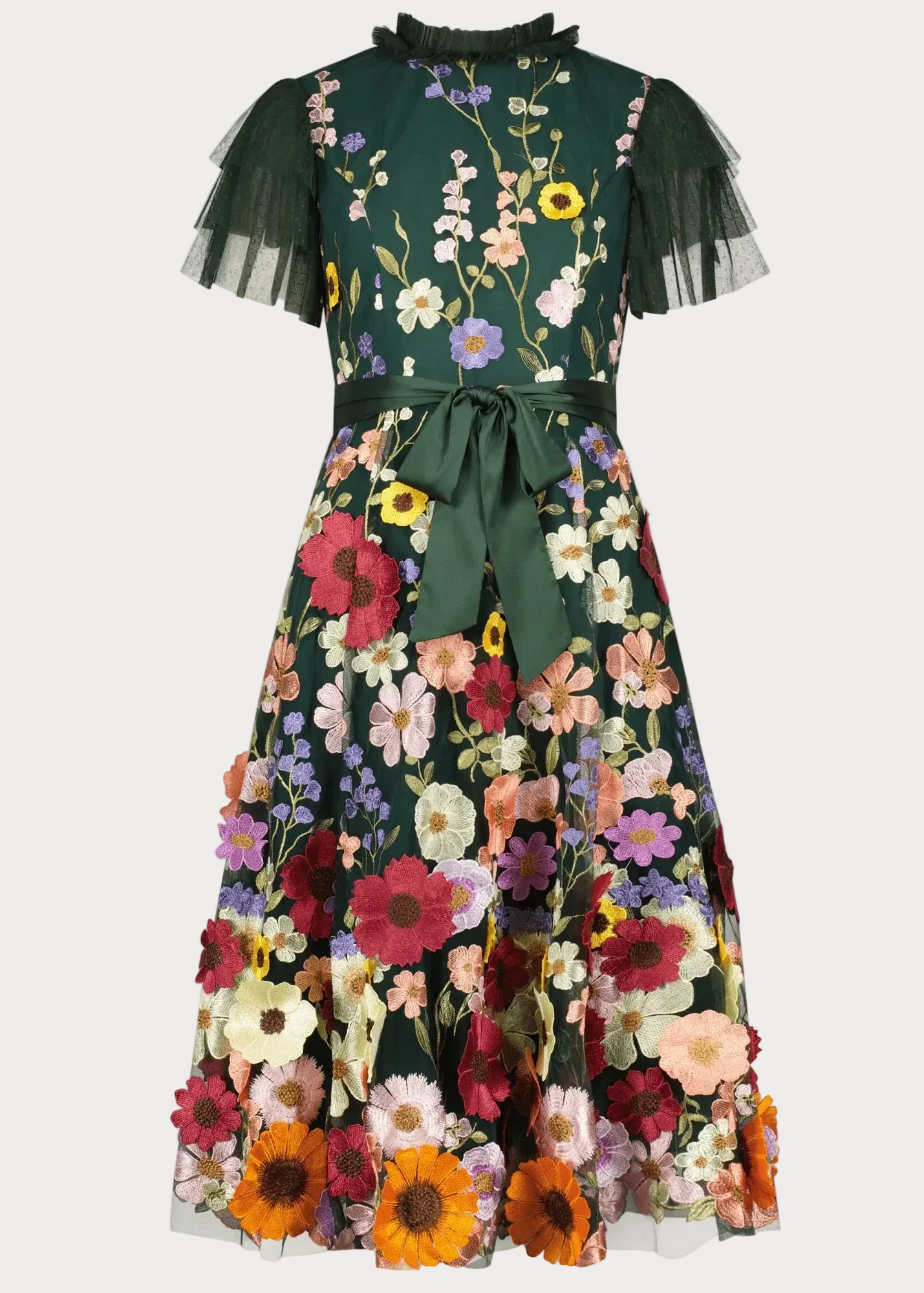 Hand-embroidered Jubilee Dress Evergreen