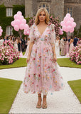 Margaret Floral Embroidered Midi Dress Pink