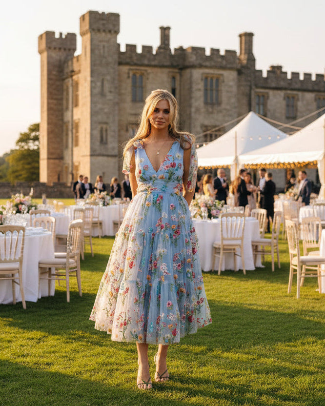 Margaret Floral Midi Dress Blue