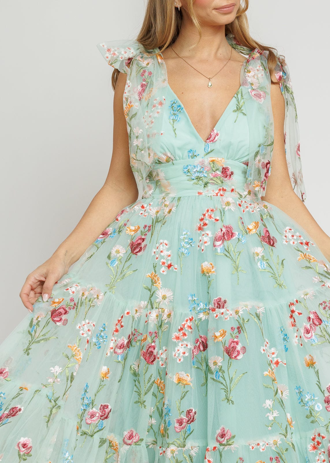 Margaret Floral Midi Summer Party Dress Green Full Size