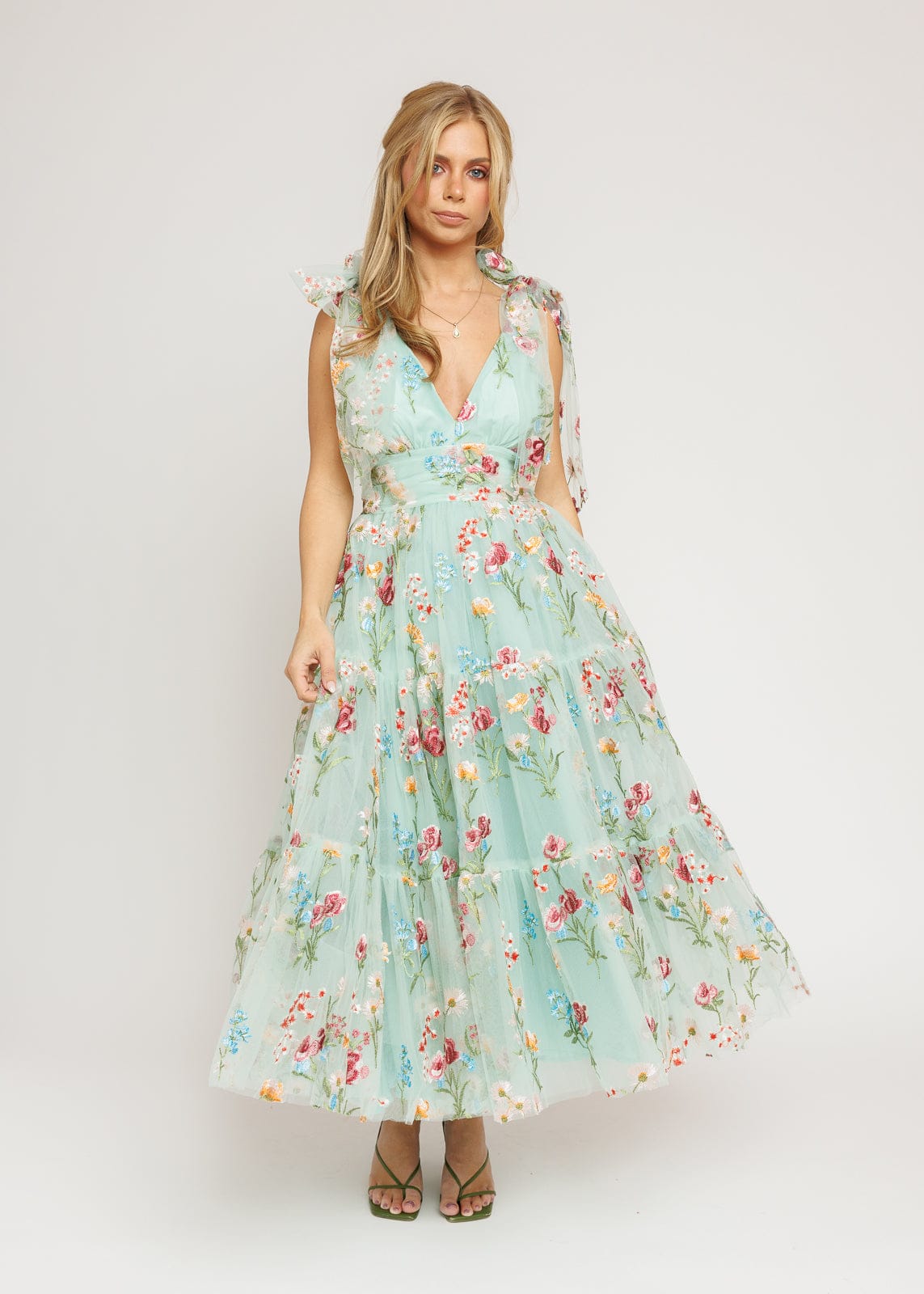 Margaret Floral Midi Summer Party Dress Green Full Size
