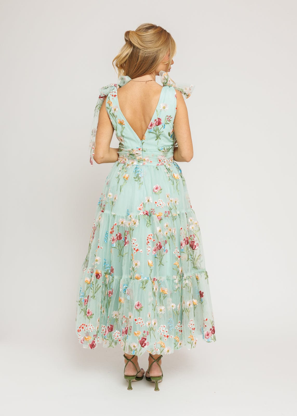 Margaret Floral Midi Summer Party Dress Green Full Size