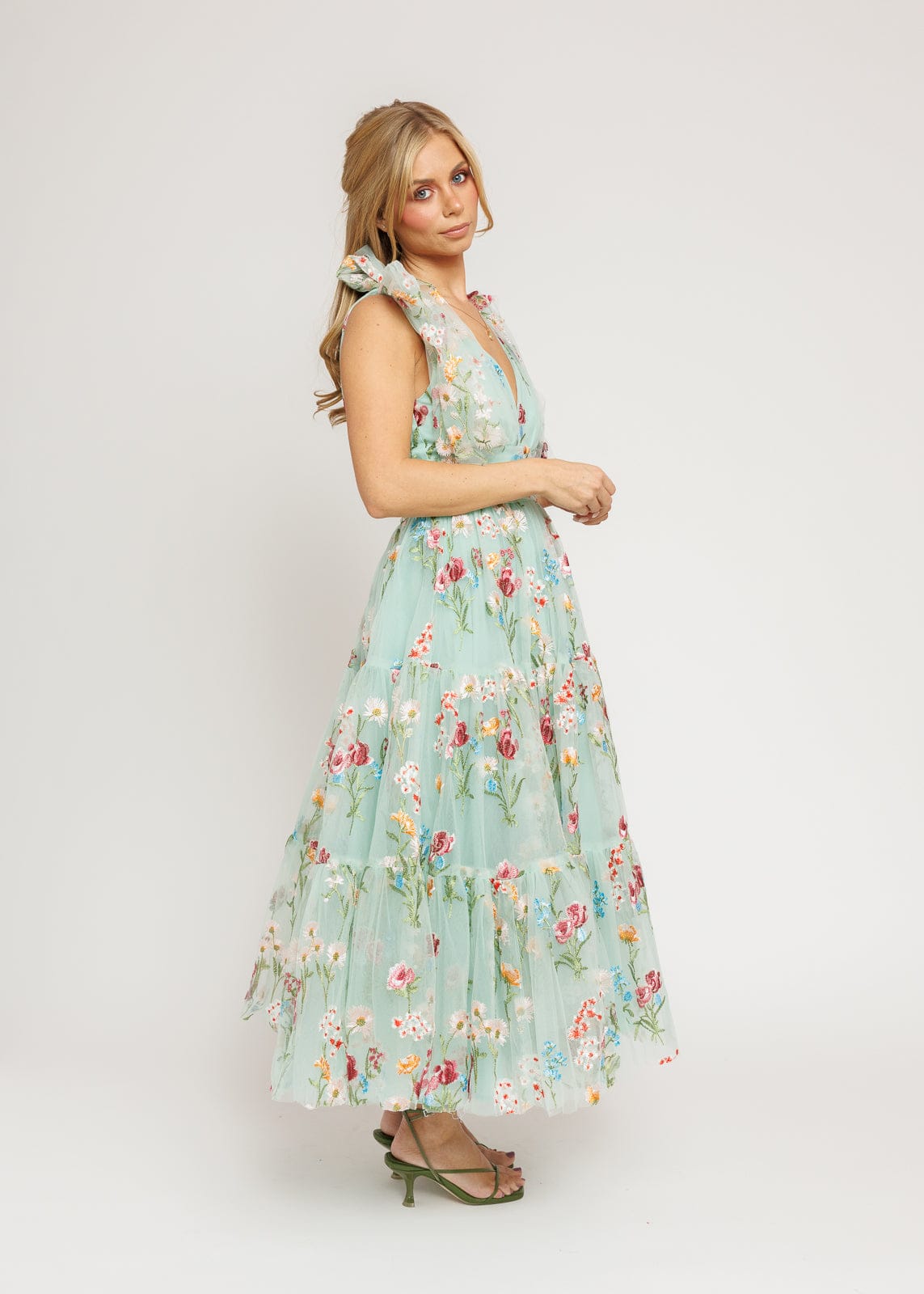 Margaret Floral Midi Summer Party Dress Green Full Size