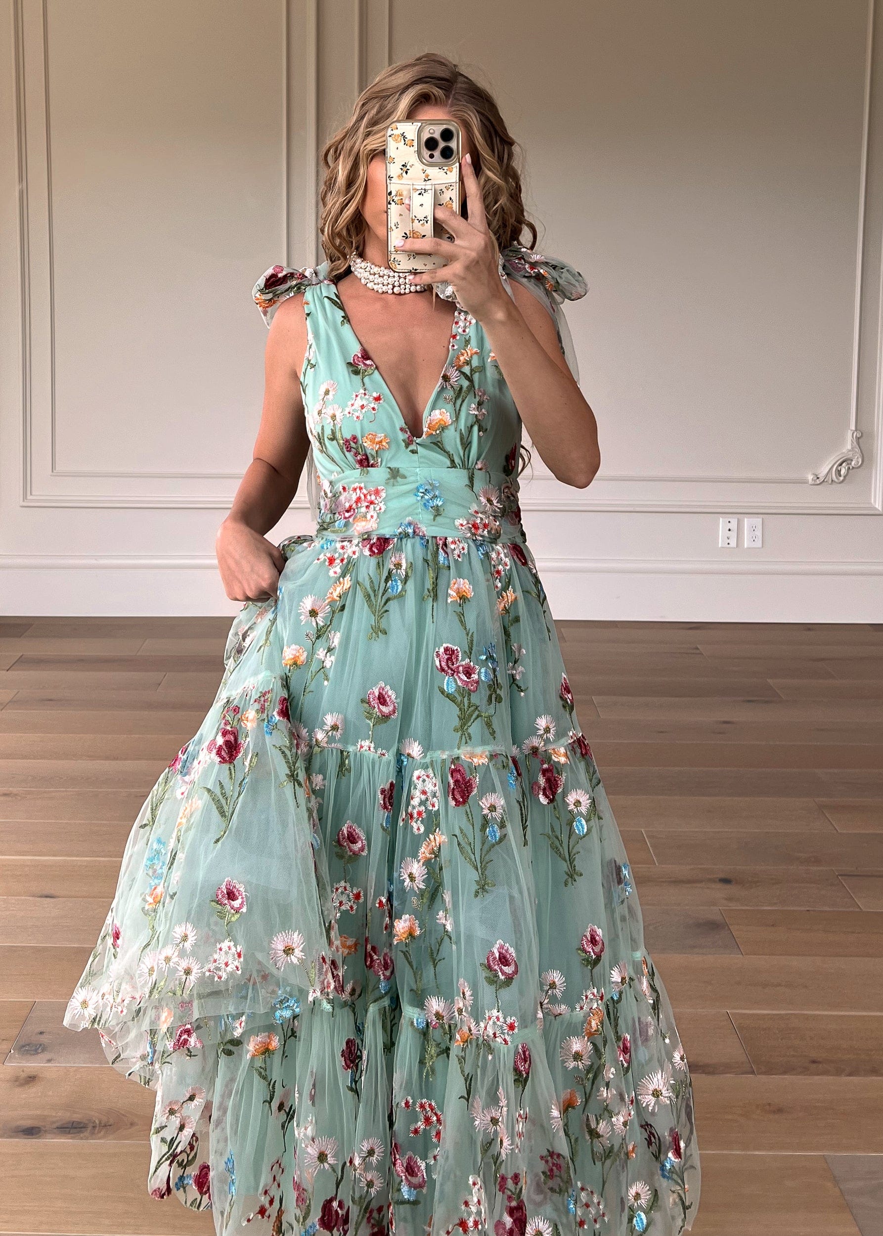 Margaret Floral Midi Summer Party Dress Green Full Size