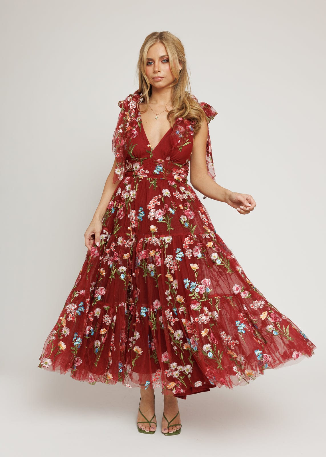 Margaret Floral Midi Dress Red up to 6X Plus Size Party Dress