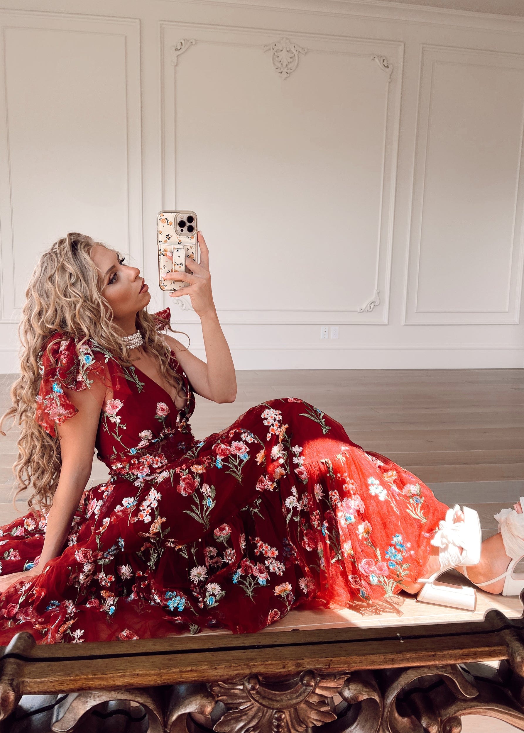 Margaret Floral Midi Dress Red up to 6X Plus Size Party Dress