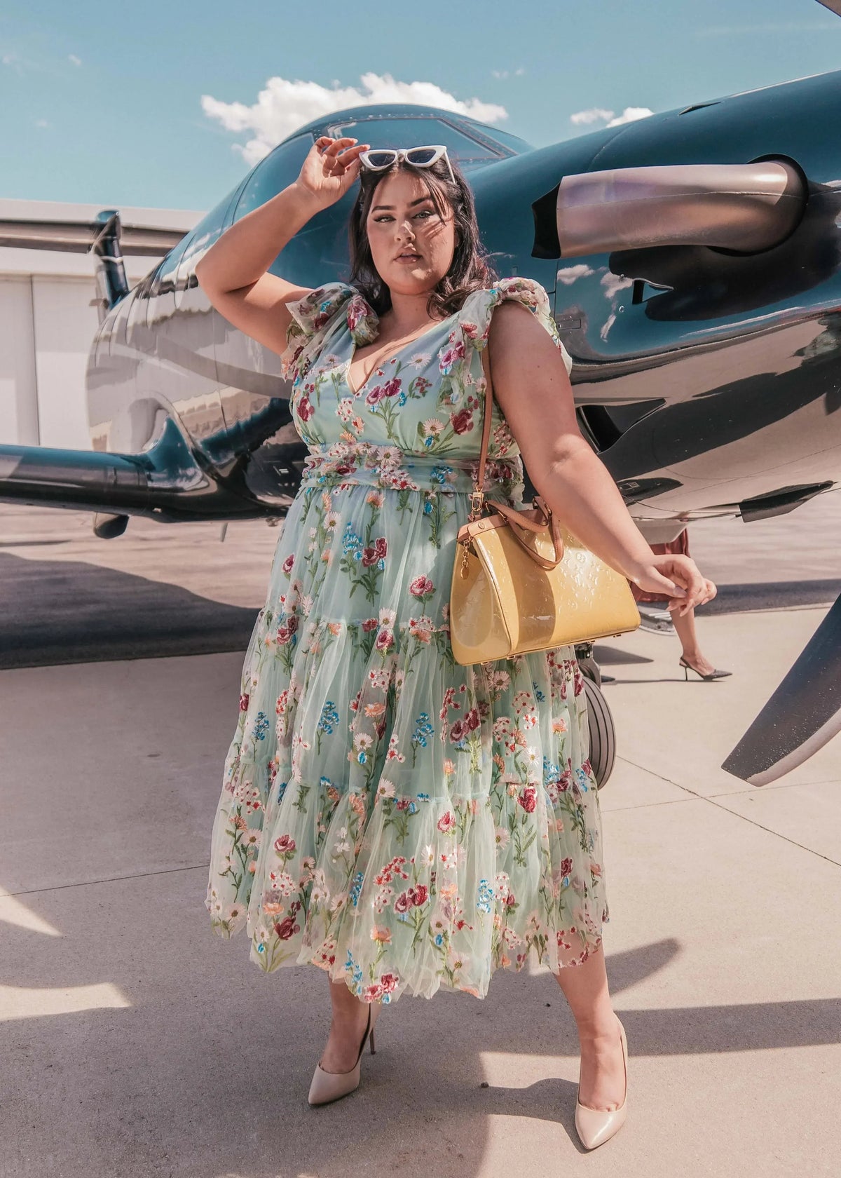 Margaret Floral Midi Summer Party Dress Green Full Size