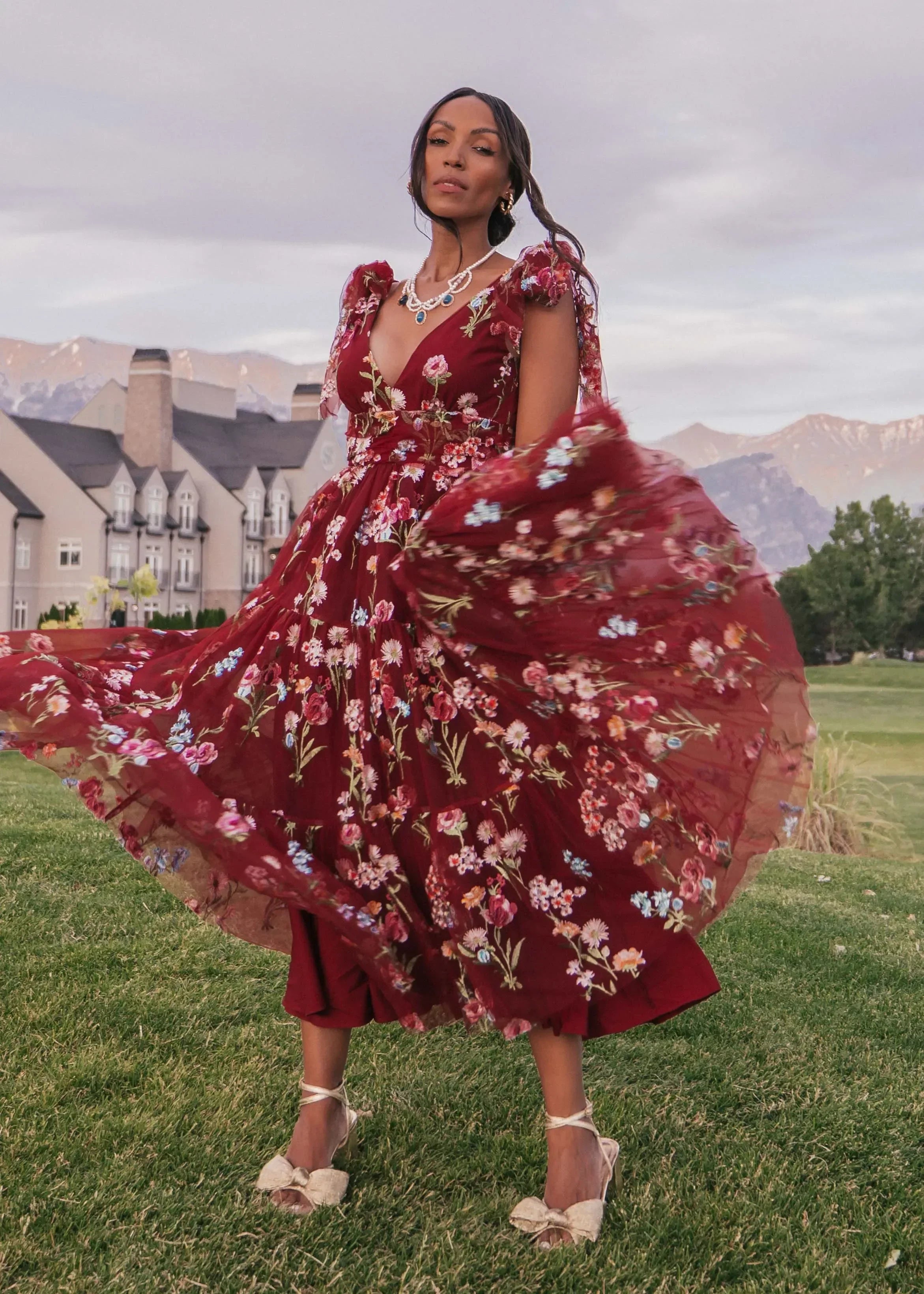 Margaret Floral Midi Dress Red up to 6X Plus Size Party Dress