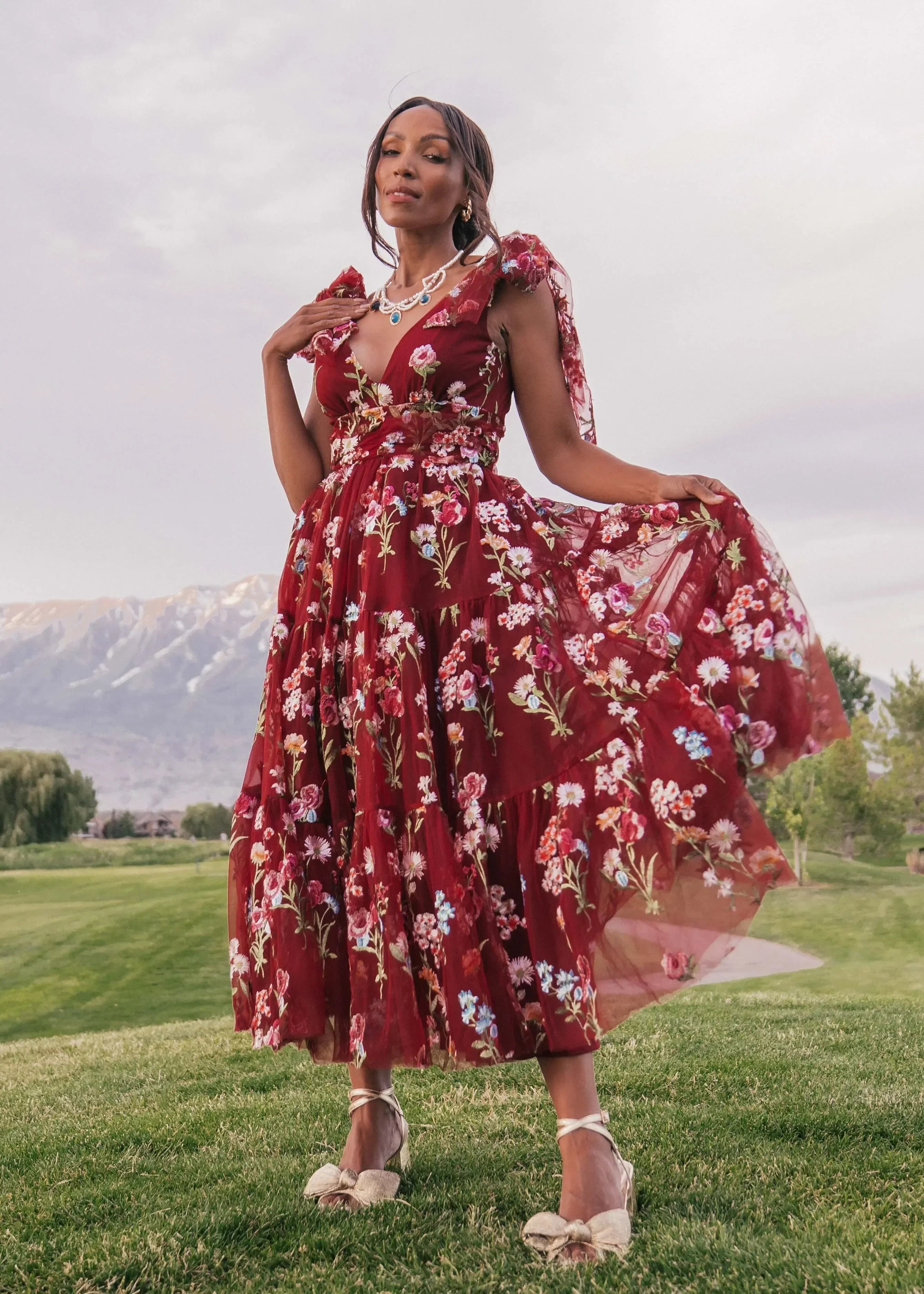 Margaret Floral Midi Dress Red up to 6X Plus Size Party Dress