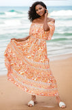 Floral Off-Shoulder Tie Front Boho Maxi Beach Dress