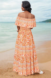 Floral Off-Shoulder Tie Front Boho Maxi Beach Dress