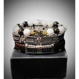 Handcrafted Artisan Men's Smoky Quartz and Howlite bracelet set