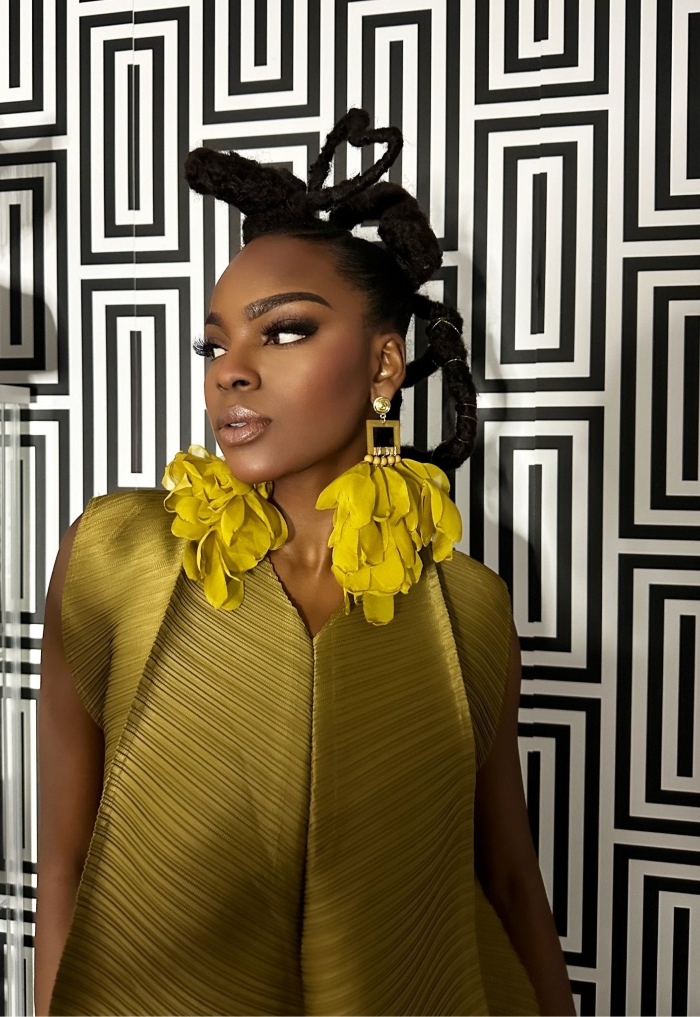 Artisan Hand crafted Nonso Square top flower petal earrings