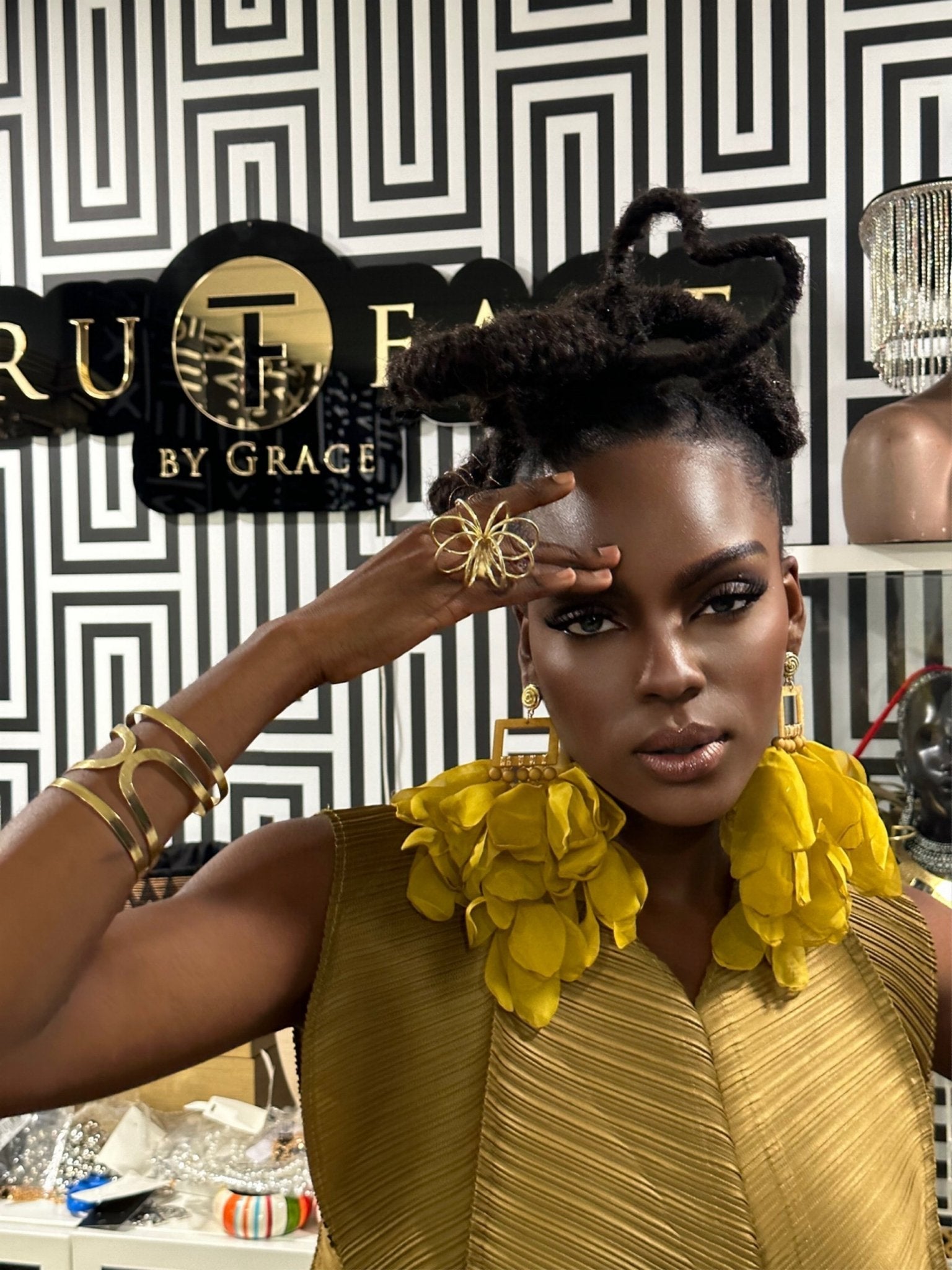 Artisan Hand crafted Nonso Square top flower petal earrings