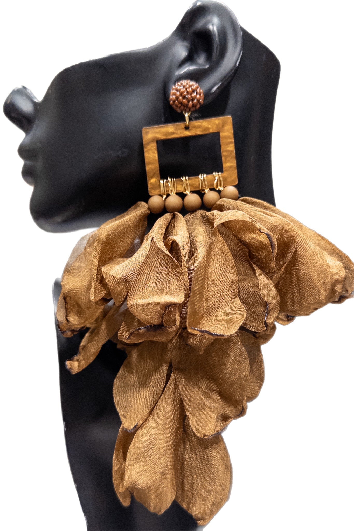 Artisan Hand crafted Nonso Square top flower petal earrings