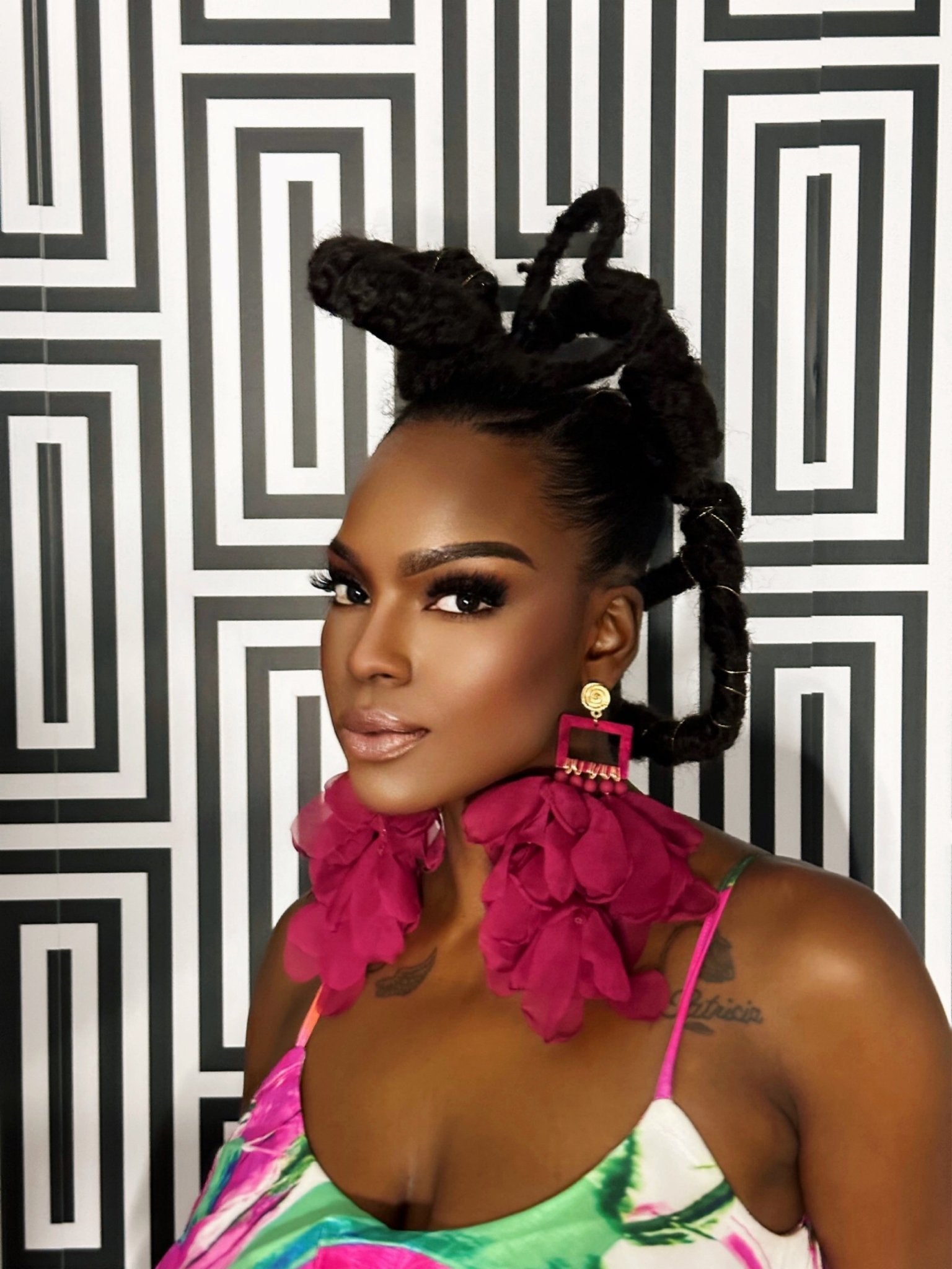 Artisan Hand crafted Nonso Square top flower petal earrings