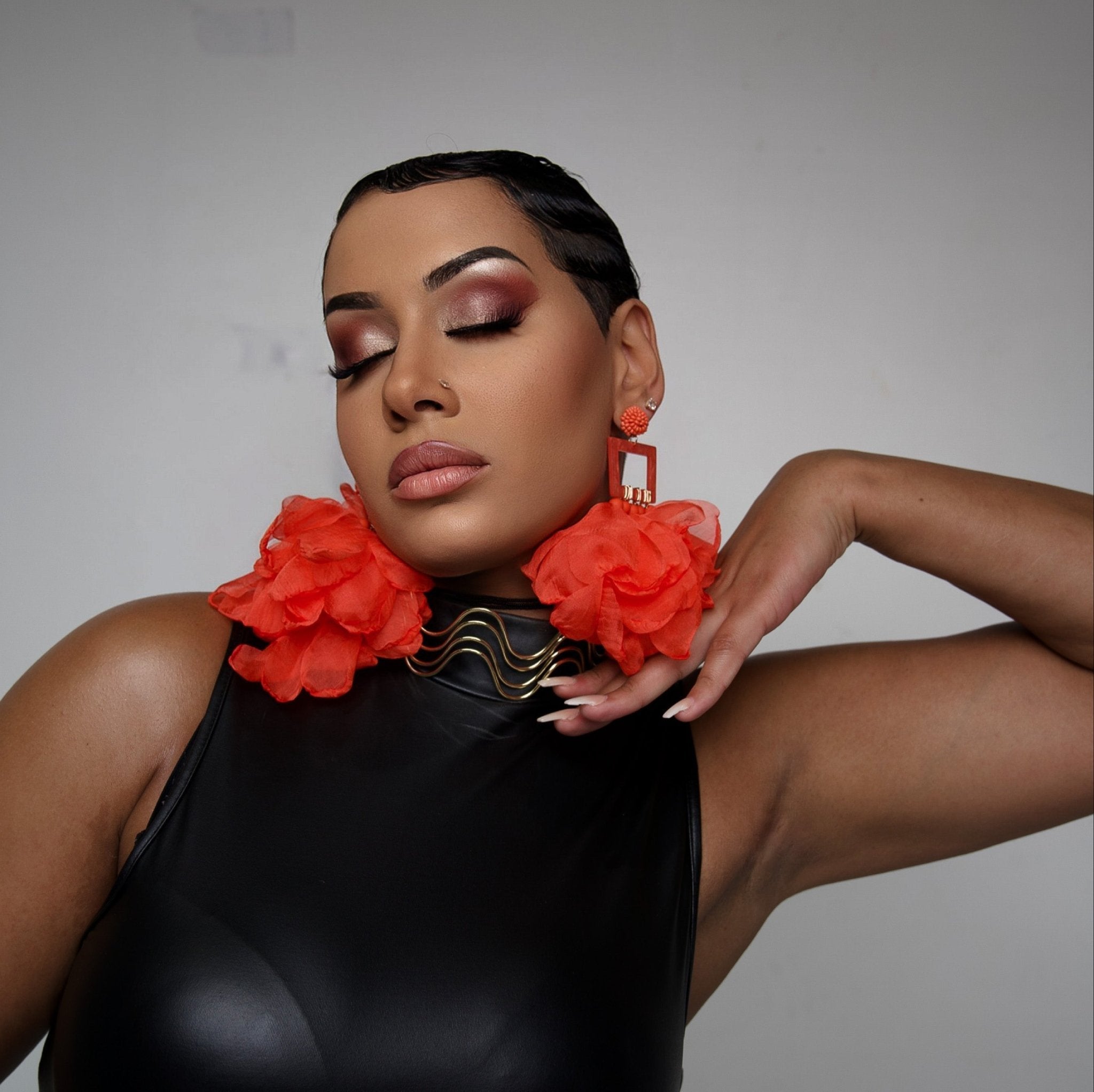 Artisan Hand crafted Nonso Square top flower petal earrings