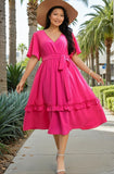 Belted Plus Size Pink Ruffle Dress up to 4XL