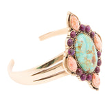 Handmade Regalia Blue Turquoise Purple and Orange Coral Golden Cuff Bracelet
