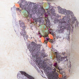 Artisan Regalia Blue Turquoise Purple and Orange Coral Golden Y Necklace