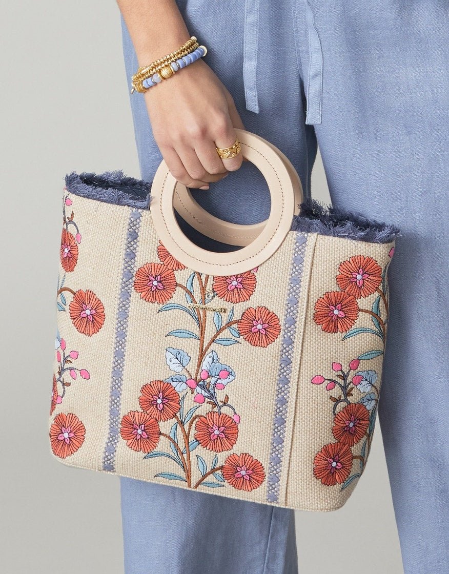 Resort Tote - Oyster Factory Floral Sprigs - Embroidery on durable Natural Jute