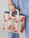 Resort Tote - Oyster Factory Floral Sprigs - Embroidery on durable Natural Jute